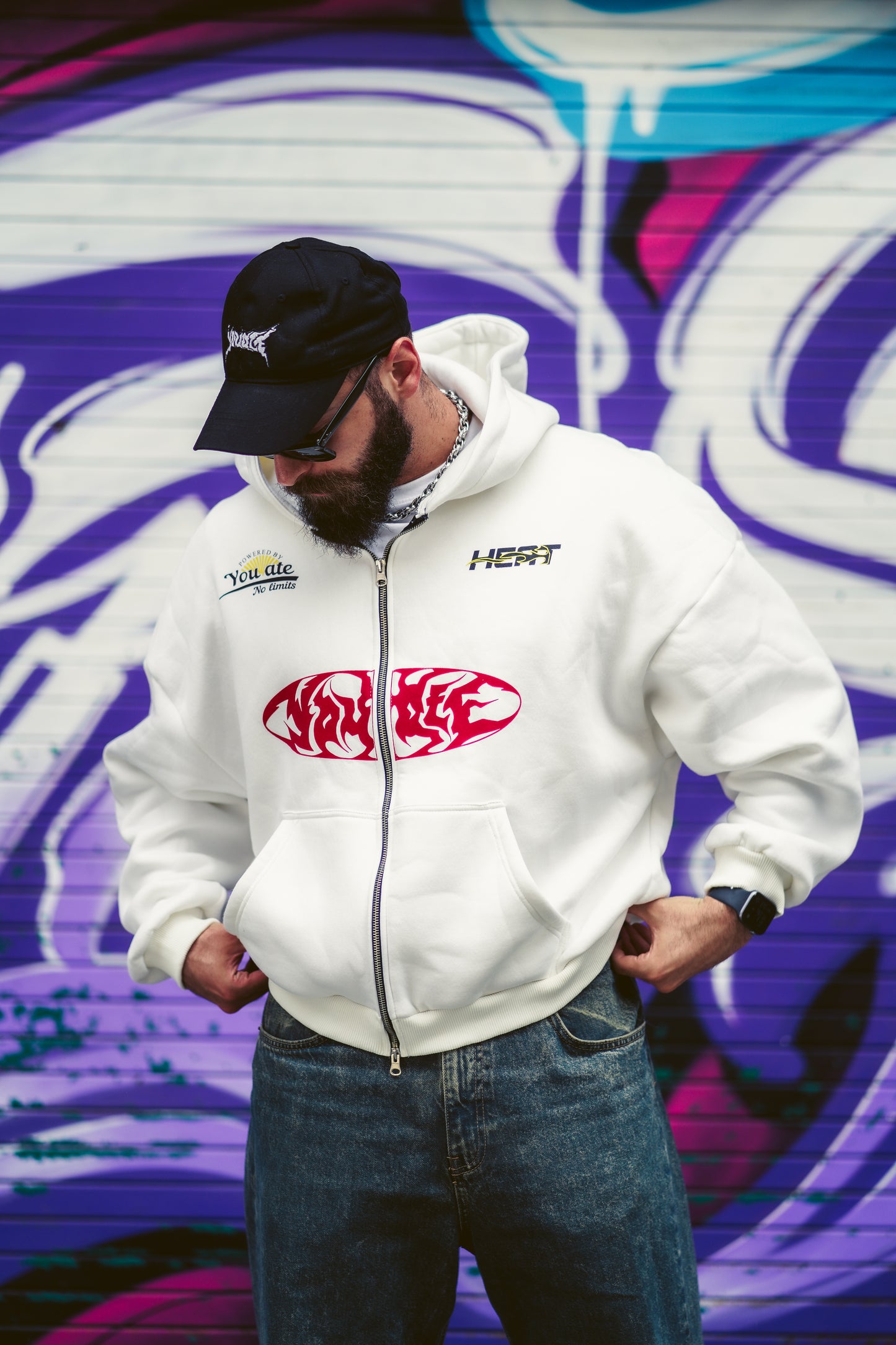 YOUATE oversized double zip hoodie in white
