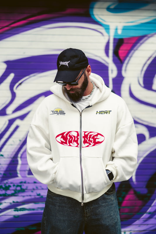 YOUATE oversized double zip hoodie in white