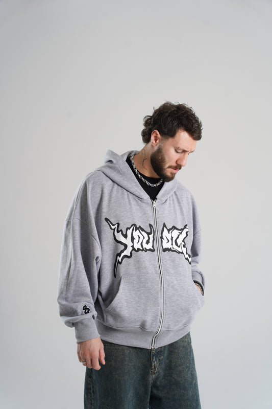 YOUATE oversized zip through boxy hoodie in grey