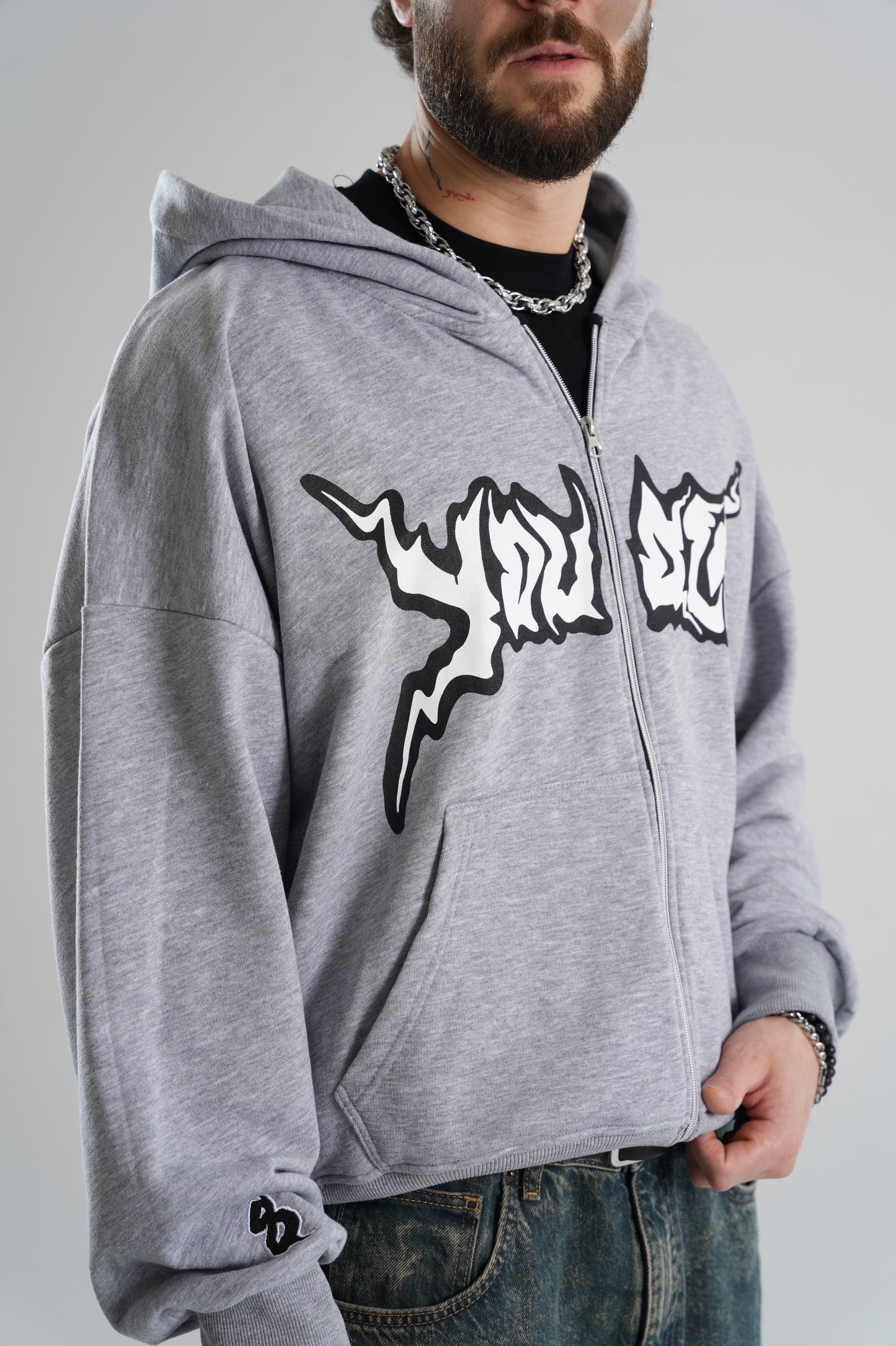 YOUATE oversized zip through boxy hoodie in grey