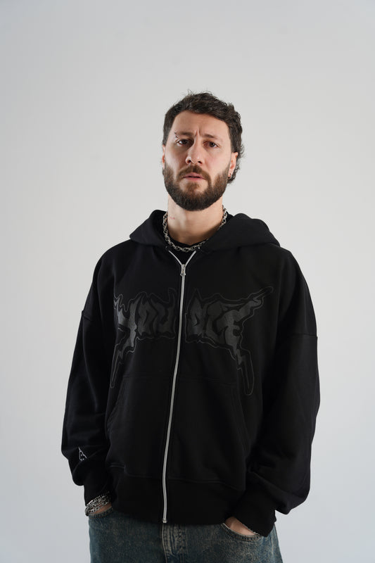 YOUATE oversized zip through boxy hoodie in black
