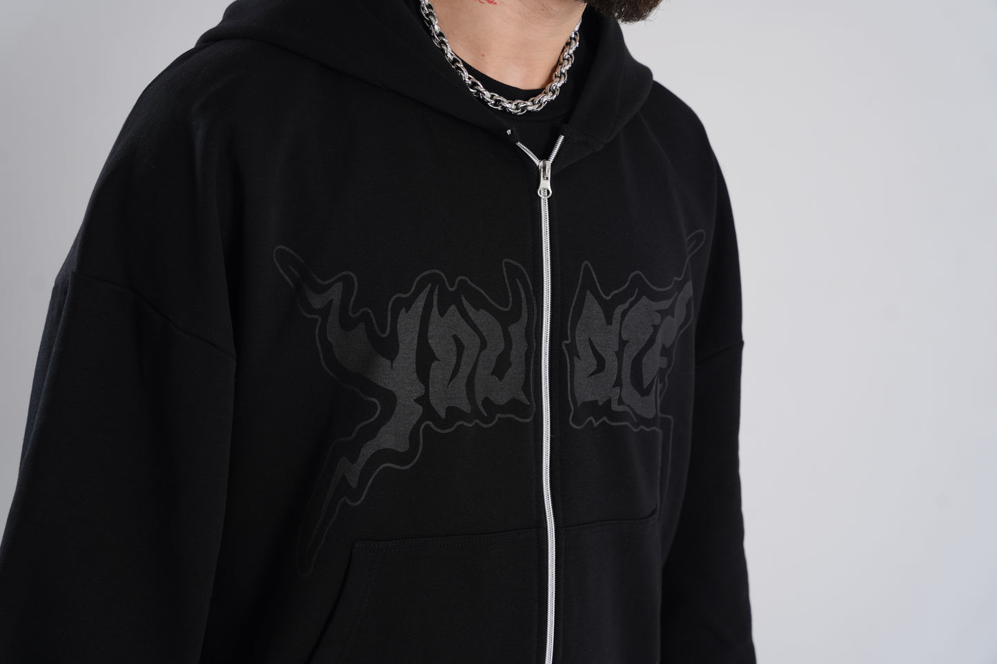 YOUATE oversized zip through boxy hoodie in black